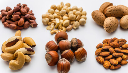Vibrant assortment of various types of dry fruits and nuts, beautifully isolated against a white background.
