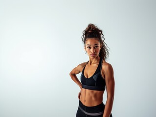 Fototapeta premium Attractive woman with a fashionable hairstyle in stylish sportswear. Fashion and beauty, active lifestyle and sports.