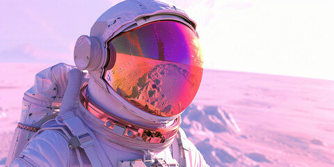 astronaut in a modern spacesuit with a reflective visor - obrazy, fototapety, plakaty
