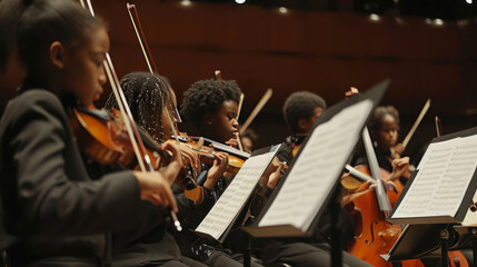 Fototapeta premium Dynamic Rhythms: Vibrant Performance by African American Youth Orchestra