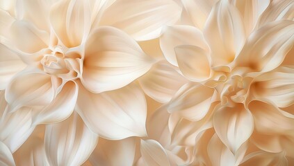 Fototapeta premium A closeup of delicate petals in shades of cream and beige, creating an elegant floral pattern on the wall, evoking softness and tranquility Generative AI