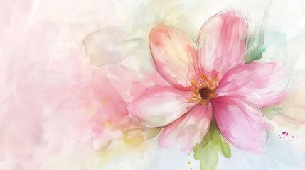 A random flower, handdrawn in watercolors, closeup, showcasing a blend of pastel colors in soft, natural light