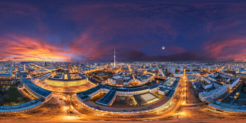 capital city Berlin Germany downtown night aerial 360° equirectangular vr