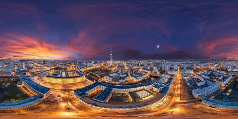 Fotobehang capital city Berlin Germany downtown night aerial 360° equirectangular vr © Mathias Weil