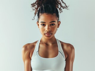 Fototapeta na wymiar Attractive woman with a fashionable hairstyle in stylish sportswear. Fashion and beauty, active lifestyle and sports.