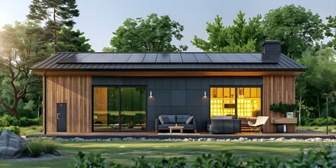 House with energy storage system wall showcasing backup or sustainable energy concepts. Concept Home Energy Solutions, Renewable Technologies, Sustainable Living, Power Backup Systems - obrazy, fototapety, plakaty