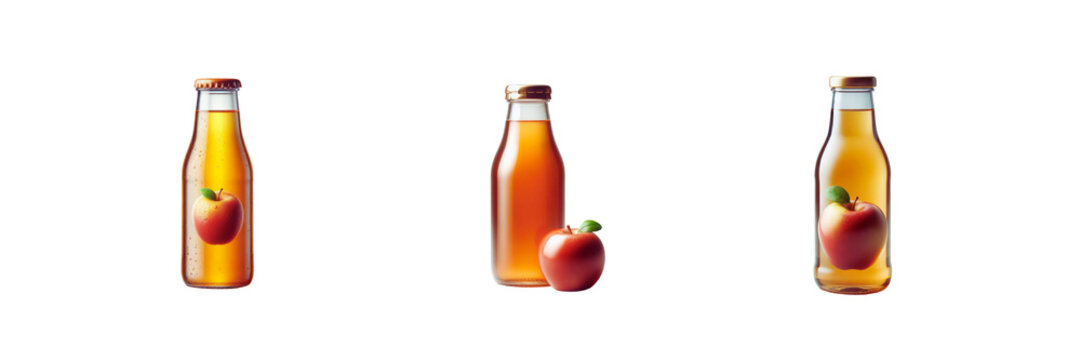 Set of  bottles of Apple juice illustration, isolated over on transparent white background