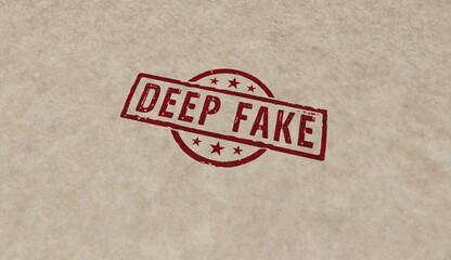 Fototapeta na wymiar Deep fake hoax stamp and stamping
