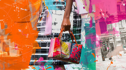 vibrant collage featuring iconic models and retro styles. Embrace the era's boldness and flair in every detail.  kaleidoscope of vintage vibes and timeless trends. 