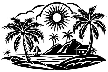 tropical island with palms vector illustration