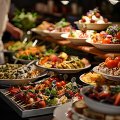 Luxurious Buffet Spread with Assorted Gourmet Dishes.