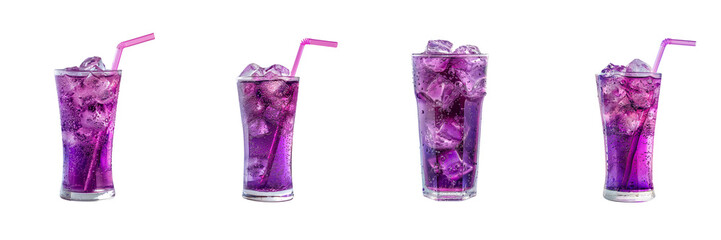 Set of Glass of purple soda on transparent background Remove png