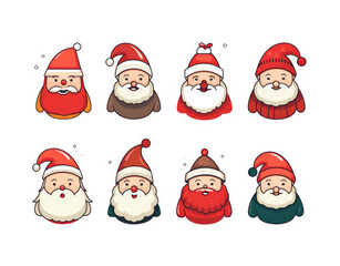 Obraz na płótnie Canvas Santa Claus character set. Christmas icon set. Isolated on white background. Christmas ornament. Santa hat, tree, gift box, persent, house, cookies, reindeer and costume. Outline, thin line and flat.
