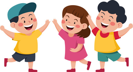 Three children are playing together, with one of them wearing a yellow shirt