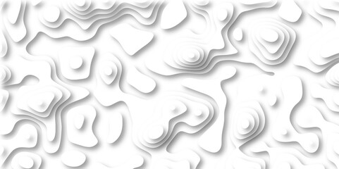 3D Papercut Stylized White topographic contour scheme and terrain. Topography grid map. Contour map background. Geographic line mountain relief. Abstract lines or wavy backdrop background.