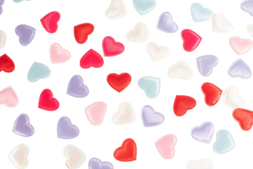 The hearts are of various sizes and colors, creating a vibrant