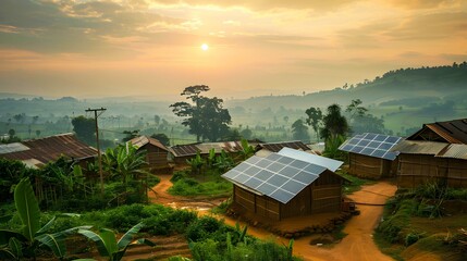 Community-powered microgrid providing electricity to rural villages without access to the main power grid,  - obrazy, fototapety, plakaty