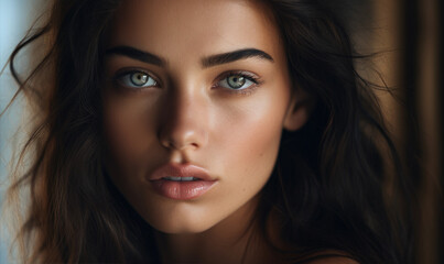 Fototapeta premium Beautiful young female model, close up photo.