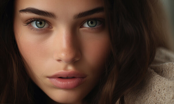 Beautiful young female model, close up photo.