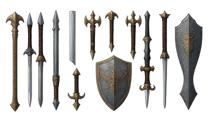Fantasy Weapon Collection Vol 01 , A collection of fantasy weapons Falchion, Mace, Sword, Bow and arrow, Excalibur, Crossbow, fantasy gaming weapons