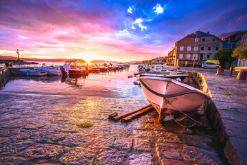 Town of Karlobag on Adriatic coast sunset view - obrazy, fototapety, plakaty