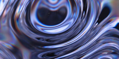 Glass surface with dispersion. Transparent fluid with refraction. Abstract background with ripples. 3d rendering