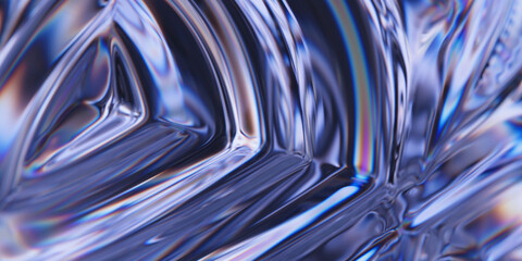 Glass surface with dispersion. Transparent geometric structure with refraction. Abstract background with ripples. 3d rendering