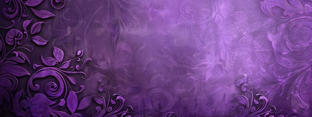 Violet purple background with lace-inspired floral patterns on the left side, creating an elegant and sophisticated design for a banner or poster template Generative AI - obrazy, fototapety, plakaty