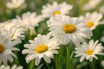 Fototapeta premium Close up of daisies with their delicate petals, beautiful spring and summer background.