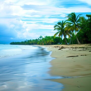 exotic summer beach with palm trees and white sand	
