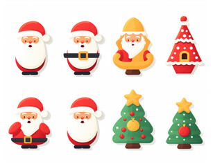 Obraz na płótnie Canvas Santa Claus character set. Christmas icon set. Isolated on white background. Christmas ornament. Santa hat, tree, gift box, persent, house, cookies, reindeer and costume. Outline, thin line and flat.
