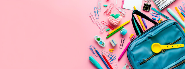 Pink Background with School Stationery