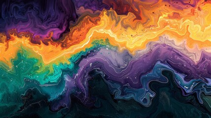 A captivating fluid art piece with a vivid contrast of liquid fire tones against amethyst hues..