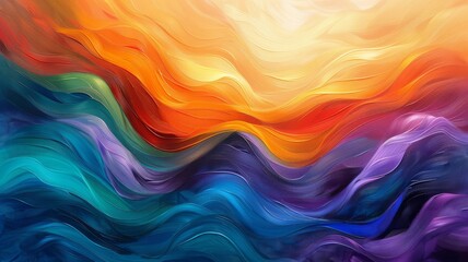 Dynamic oil painting expressing a symphony of abstract waves in a vibrant, colorful spectrum..