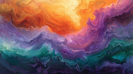 Abstract art depicting a cosmic dance with a spectrum of warm and cool hues in fluid harmony.. - obrazy, fototapety, plakaty