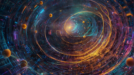 Spiraling Space Vortex: A mesmerizing blend of fractal swirls and cosmic energy, forming a stunning spiral galaxy backdrop in vibrant blues and blacks, embodying movement and futuristic design