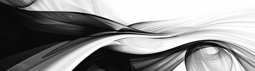 Abstract black and white fluid forms intertwine. Artistic representation of contrast and flow. Elegance of monochrome movement and fluidity.