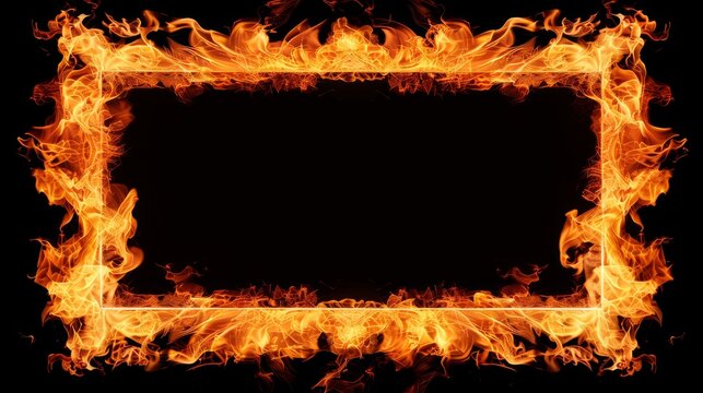 Burning flames form a rectangular frame on black background, creating a captivating display