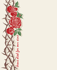 banner of thorn crown with roses on beige background