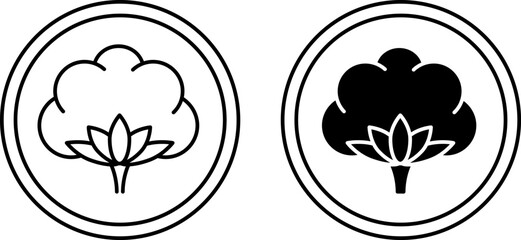 Organic Cotton icons. 100% Natural Cotton, Natural Fabric, Organic Textile. Vector Round Badge, Sticker, Logo, Stamp, Tag. Cotton Flower