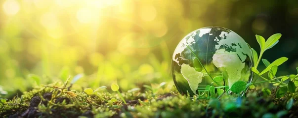 Wandaufkleber Sustainable concept. Earth protection or environmental globe in green nature © Daniela