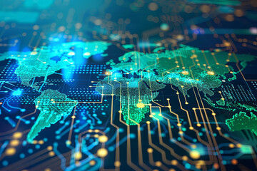 Global business best internet concept represented by a world map on a technological backdrop