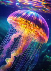 Glowing Jellyfish  Ultra Detailed with Iridescent Glow Under Sun Rays