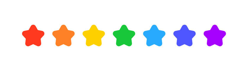Rainbow colored seven stars. Flat colored vector icon isolated.