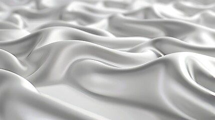 Fototapeta premium Closeup of rippled satin fabric with soft waves on white silk textured cloth background