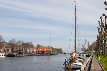 Fototapeta na wymiar Oosterhaven marina in the historic old city of Medemblik.