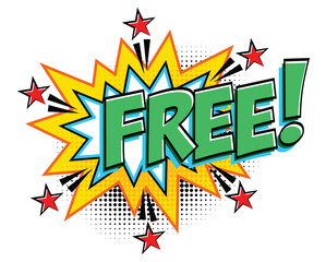 Free - Comic book style word in speech bubble with bomb explosive. Vector on transparent background