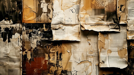 Texture of a Wall Covered with Old Newspapers - obrazy, fototapety, plakaty
