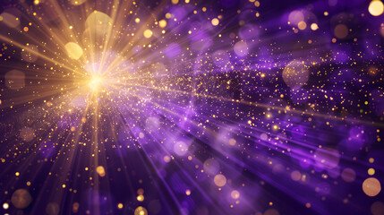 Obraz premium A mesmerizing display of radiant gold and purple light bursting with sparkling particles and gleaming bokeh effects