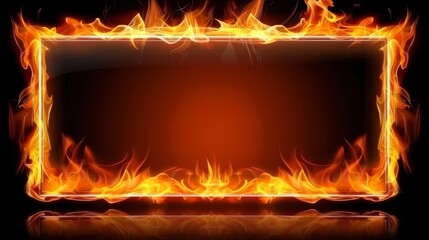 Rectangular frame created by burning flames on black background, isolated fiery rectangle
